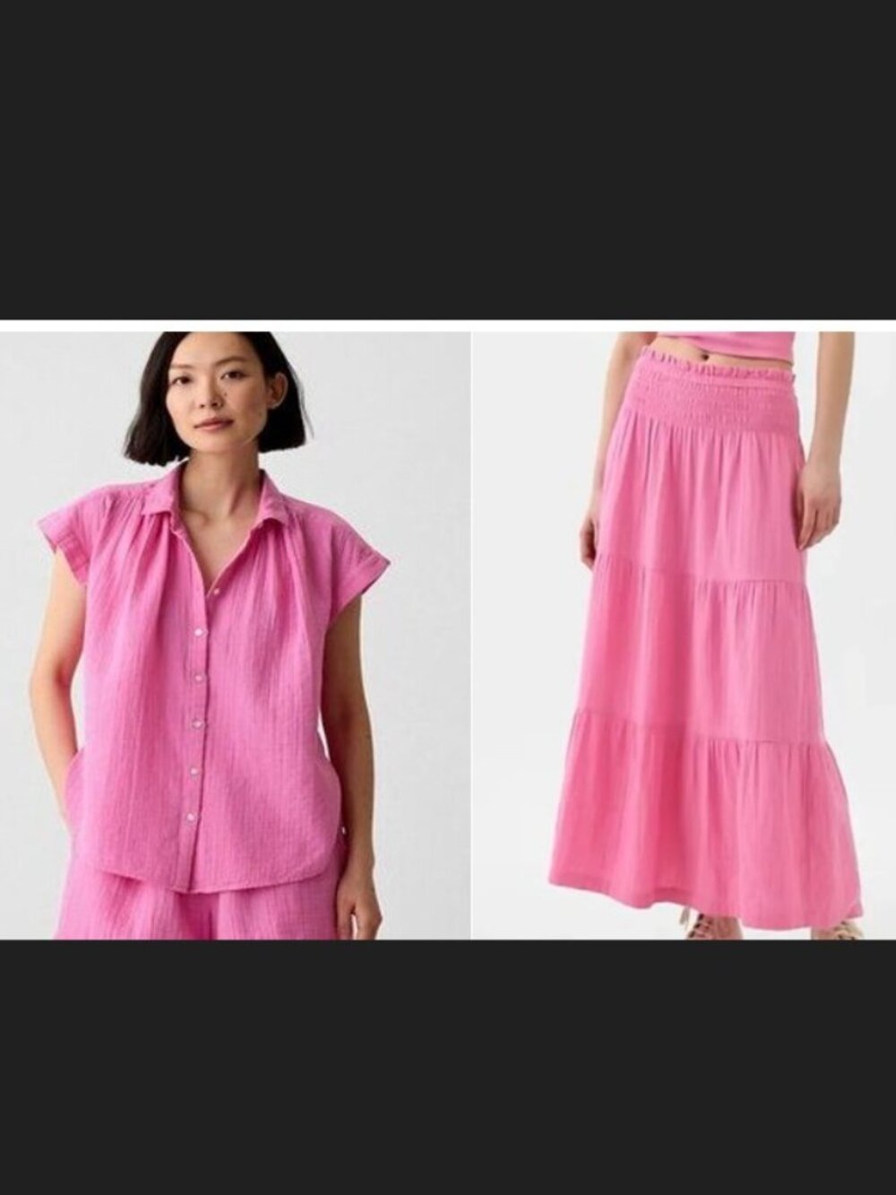 Gap Top & Skirt Set Pink Crinkle Gauze XS
